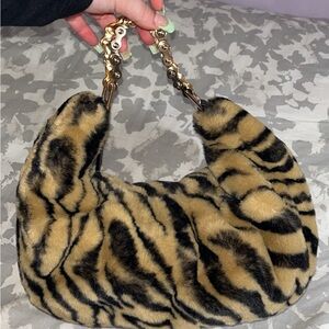 Faux Fur Tiger Print Handbag